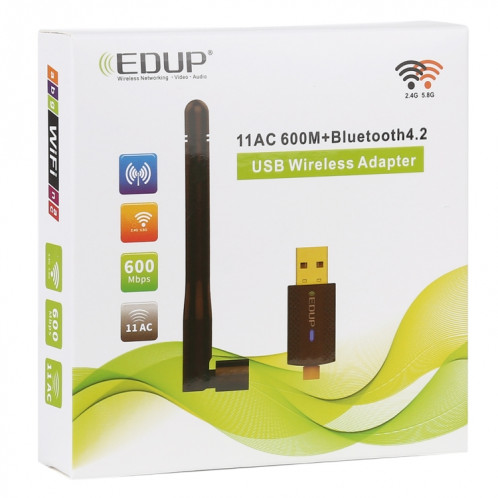 EDUP EP-AC1661 2 en 1 Bluetooth 4.2 + Dual Band 11AC 600Mbps Adaptateur USB sans fil haute vitesse Récepteur WiFi SE5790387-013