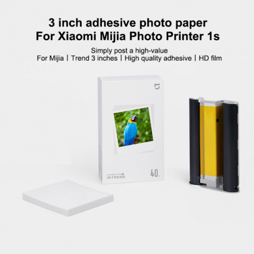 Original Xiaomi Mijia 1S Mini imprimante photo de poche automatique 3 pouces papier photo adhésif pour PC5841 (blanc) SX842W814-09