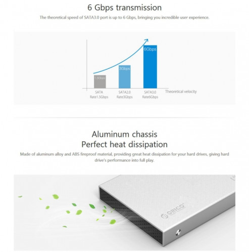 ORICO 2518S3 USB3.0 externe boîtier de disque dur de stockage pour 7mm et 9.5mm 2.5 pouces SATA HDD / SSD (gris) SO870H911-012