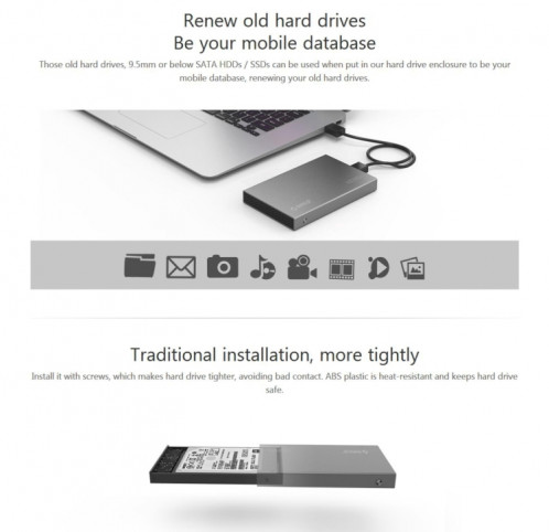 ORICO 2518S3 USB3.0 externe disque dur boîte de rangement pour 7mm et 9.5mm 2.5 pouces SATA HDD / SSD (argent) SO870S1321-012