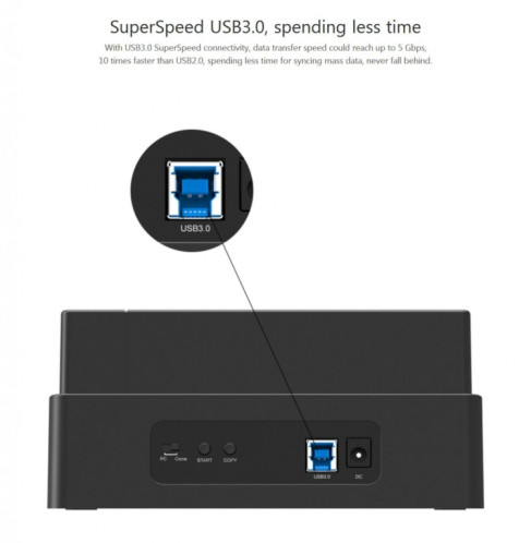 ORICO 6638US3-C 3 baies USB 3.0 Type-B à SATA Disque dur externe Boîtier de stockage Station d'accueil disque dur / Duplicateur pour 2,5 pouces / 3,5 pouces SATA HDD / SSD SO5881733-010