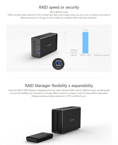 ORICO NS200-U3 2 baies USB 3.0 Type-B vers SATA Boîtier de disque dur externe Boîtier de disque dur pour disque dur SATA 3,5 pouces, protocole UASP de support SO58971904-010