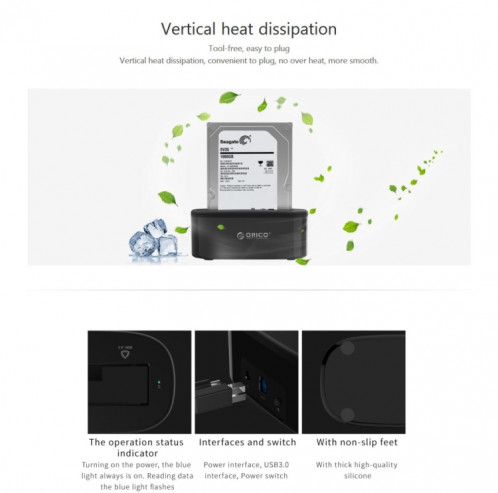 ORICO 6218US3 USB 3.0 Type-B à SATA Disque dur de stockage externe Dock pour 2,5 pouces / 3,5 pouces SATA HDD / SSD SO5929565-09