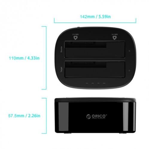 ORICO 6228US3-C 1 à 1 Clone 2 Baie USB 3.0 Type-B à SATA Disque dur de stockage externe Dock pour 2.5 pouces / 3.5 pouces SATA HDD / SSD SO5930608-010