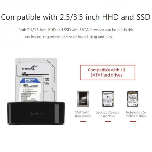 ORICO 6228US3-C 1 à 1 Clone 2 Baie USB 3.0 Type-B à SATA Disque dur de stockage externe Dock pour 2.5 pouces / 3.5 pouces SATA HDD / SSD SO5930608-010