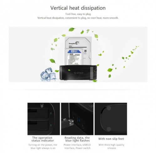 ORICO 6228US3-C 1 à 1 Clone 2 Baie USB 3.0 Type-B à SATA Disque dur de stockage externe Dock pour 2.5 pouces / 3.5 pouces SATA HDD / SSD SO5930608-010