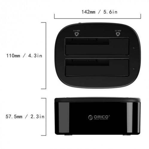 ORICO 6228US3 2,5 / 3,5 pouces SATA HDD / SSD 2 baie USB 3.0 disque dur Dock SO5940619-015