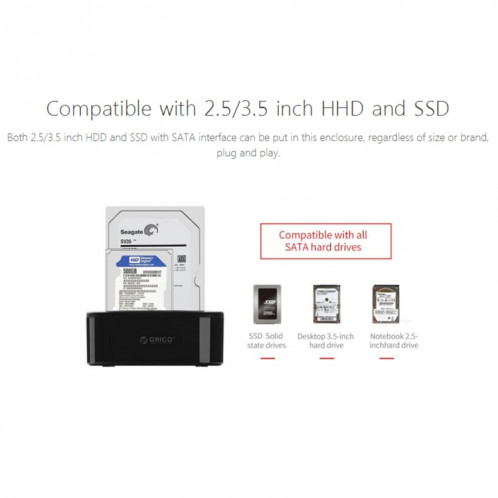 ORICO 6228US3 2,5 / 3,5 pouces SATA HDD / SSD 2 baie USB 3.0 disque dur Dock SO5940619-015