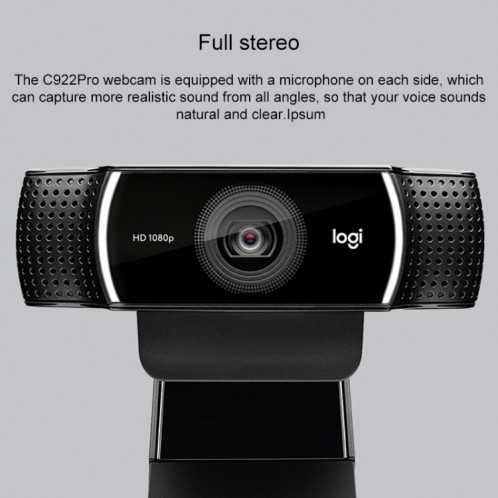 Webcam Logitech C922 HD 1080P à mise au point automatique avec 2 microphones omnidirectionnels SL5959367-07