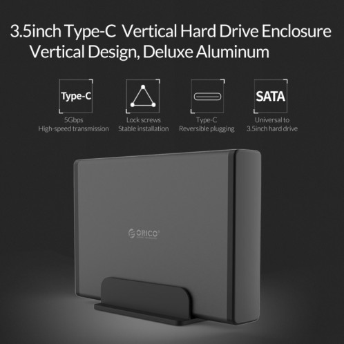 ORICO 7688C3 3,5 pouces USB-C / Type-C Mobile HDD Boîtier avec Base Détachable, Longueur de Câble: 1 m SO5980623-011