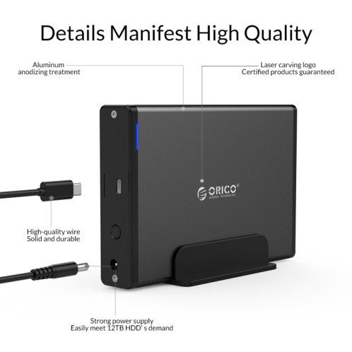 ORICO 7688C3 3,5 pouces USB-C / Type-C Mobile HDD Boîtier avec Base Détachable, Longueur de Câble: 1 m SO5980623-011