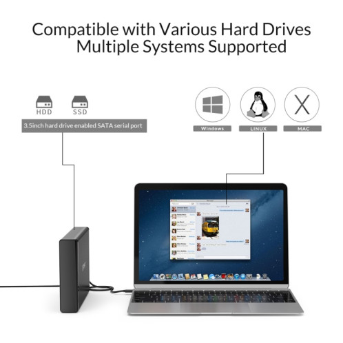 ORICO 7688C3 3,5 pouces USB-C / Type-C Mobile HDD Boîtier avec Base Détachable, Longueur de Câble: 1 m SO5980623-011