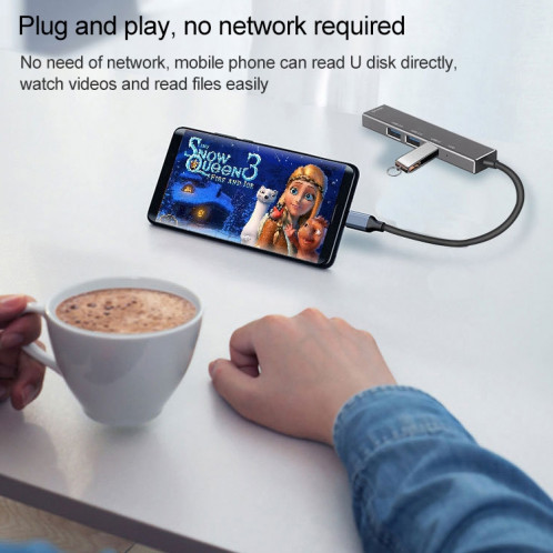 3019T 4 x USB 3.0 vers USB-C / Adaptateur HUB en alliage d'aluminium de type C avec indicateur LED SH6050454-010