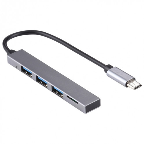 Adaptateur HUB T-818 TF + 3 x USB 3.0 vers USB-C / Type-C (gris argenté) SH51SH1448-06