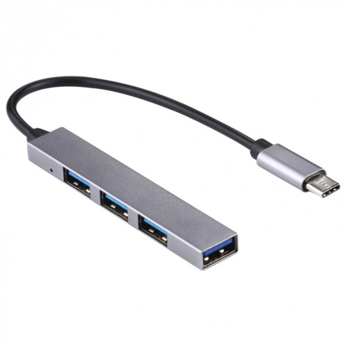 T-818 Adaptateur HUB 4 x USB 3.0 vers USB-C / Type-C (gris argenté) SH52SH607-07