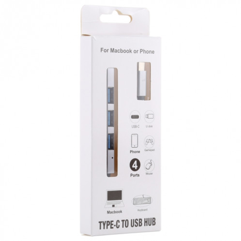 T-818 Adaptateur HUB 4 x USB 3.0 vers USB-C / Type-C (gris argenté) SH52SH607-07
