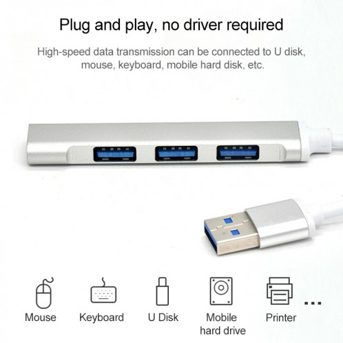 A-809 4 x USB 3.0 vers USB 3.0 Adaptateur HUB en alliage d'aluminium (argent) SH053S393-07