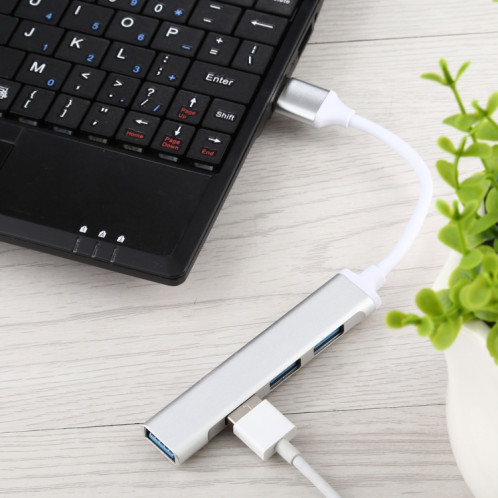 A-809 4 x USB 3.0 vers USB 3.0 Adaptateur HUB en alliage d'aluminium (argent) SH053S393-07