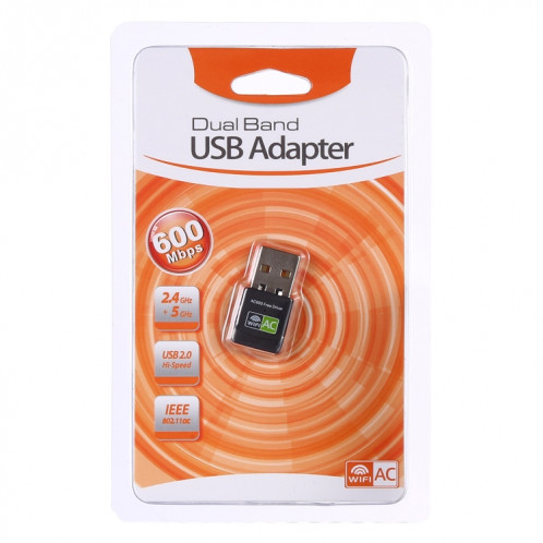 AC600Mbps 2.4GHz & 5GHz Dual Band USB 2.0 Adaptateur de lecteur WiFi gratuit Carte réseau externe SH60911209-011