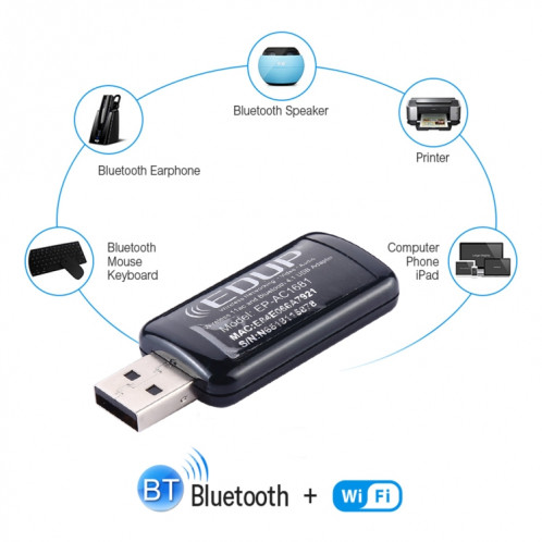 EDUP EP-AC1681 2 en 1 AC1200Mbps 2.4GHz & 5.8GHz Adaptateur WiFi USB double bande Carte réseau externe avec fonction Bluetooth 4.1 SE60921837-08