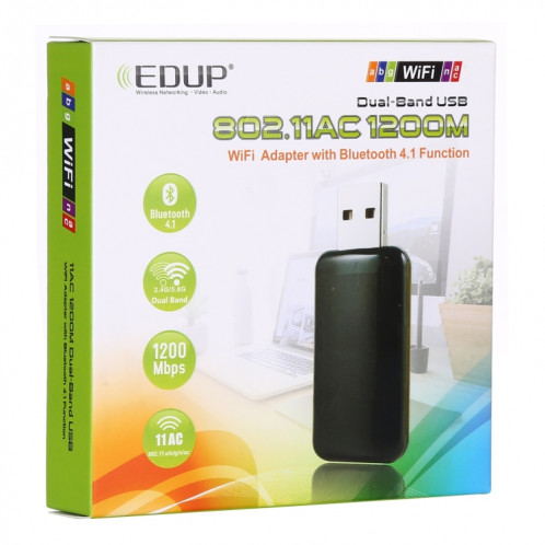 EDUP EP-AC1681 2 en 1 AC1200Mbps 2.4GHz & 5.8GHz Adaptateur WiFi USB double bande Carte réseau externe avec fonction Bluetooth 4.1 SE60921837-08