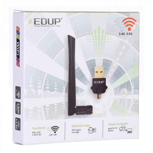 EDUP EP-AC1669 AC1300Mbps 2.4GHz & 5.8GHz adaptateur WiFi USB double bande carte réseau externe avec antenne 2dbi SE60931464-010