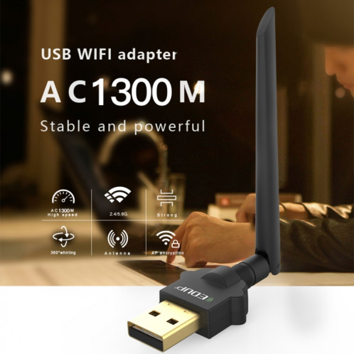 EDUP EP-AC1669 AC1300Mbps 2.4GHz & 5.8GHz adaptateur WiFi USB double bande carte réseau externe avec antenne 2dbi SE60931464-010