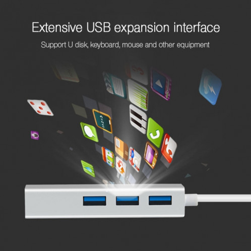 Coque en aluminium 3 ports USB3.0 HUB + adaptateur Gigabit Ethernet USB3.0 SH60961322-06