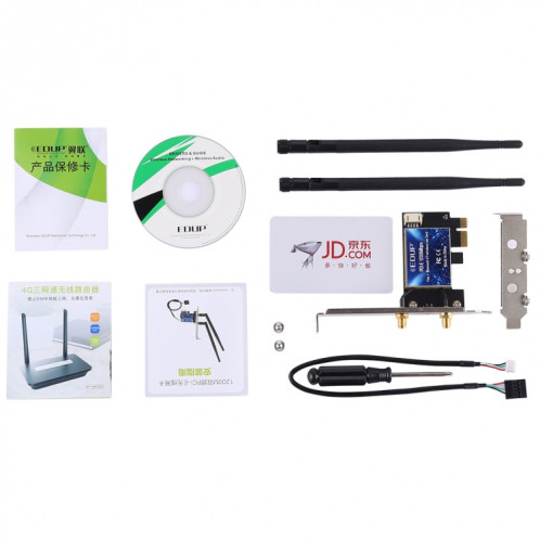 EDUP EP-9620 2 en 1 AC1200Mbps 2,4 GHz et 5,8 GHz double bande PCI-E 2 antenne adaptateur WiFi carte réseau externe + Bluetooth SE6099478-08