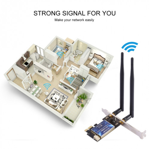 EDUP EP-9620 2 en 1 AC1200Mbps 2,4 GHz et 5,8 GHz double bande PCI-E 2 antenne adaptateur WiFi carte réseau externe + Bluetooth SE6099478-08