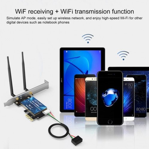 EDUP EP-9620 2 en 1 AC1200Mbps 2,4 GHz et 5,8 GHz double bande PCI-E 2 antenne adaptateur WiFi carte réseau externe + Bluetooth SE6099478-08