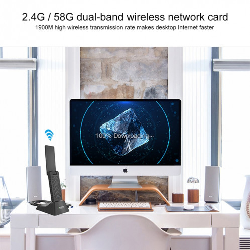 EDUP EP-AC1675 AC1900Mbps 2.4GHz & 5.8GHz double bande USB3.0 adaptateur WiFi carte réseau externe SE6111552-010