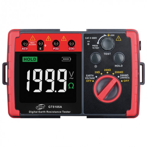 Benetech GT5105A Professional LCD Testeur de résistance numérique Megger Terre Testeur de tension de résistance au sol SB6436960-07