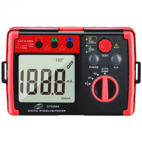 Benetech GT5206A Testeur de commutateur de protecteur de fuites numériques numériques LCD SB6437161-08