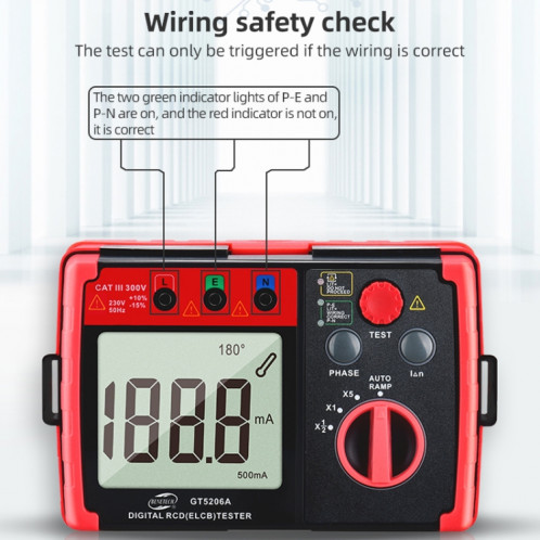 Benetech GT5206A Testeur de commutateur de protecteur de fuites numériques numériques LCD SB6437161-08