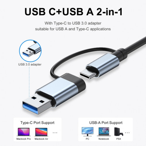 Adaptateur 7 en 1 USB 3.0 et Type-C / USB-C vers USB 3.0 USB 2.0 HUB SH6450763-08