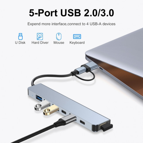 Adaptateur 7 en 1 USB 3.0 et Type-C / USB-C vers USB 3.0 USB 2.0 HUB SH6450763-08