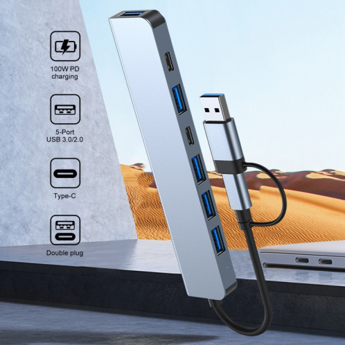 Adaptateur 7 en 1 USB 3.0 et Type-C / USB-C vers USB 3.0 USB 2.0 HUB SH6450763-08