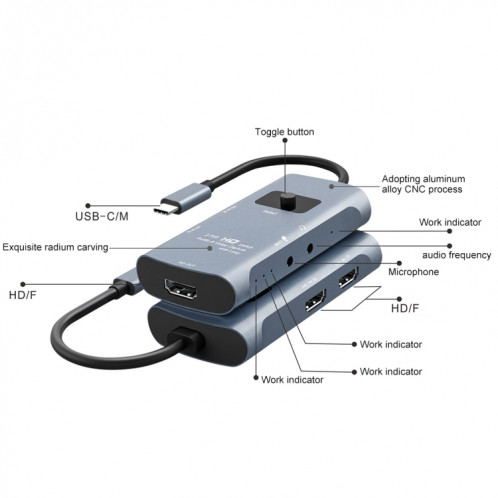Z54A HDMI Sortie + 2 x Entrée HDMI + MIC + AUDIO AU SOMMATEUR DE CAPTURE VIDEO DE TYPE-C avec boucle SH6470892-05