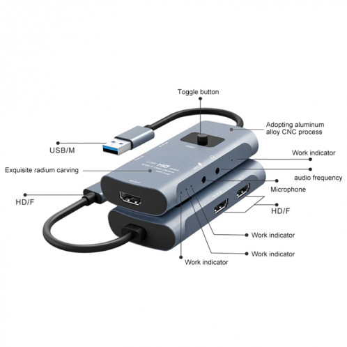 Z54 Sortie HDMI + 2 x Entrée HDMI + MIC + AUDIO sur USB 3.0 Capture vidéo audio avec boucle SH64711767-05