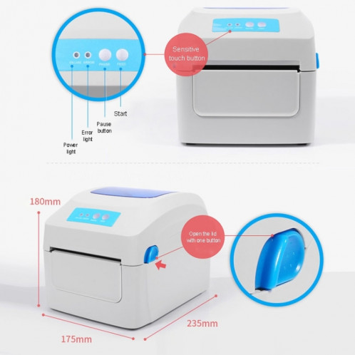 GPRINTER GP1324D Imprimante de code à barres à étalonnage automatique thermique pour port USB Bluetooth SG64801097-016