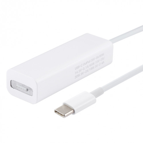 AnyWatt 5 broches MagSafe 2 magnétique T-Tip femelle vers USB-C / Type-C adaptateur de charge mâle pour MacBook Pro (Blanc) SH506W584-06