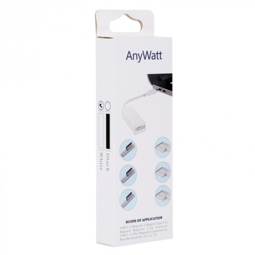 AnyWatt 5 broches MagSafe 2 magnétique T-Tip femelle vers USB-C / Type-C adaptateur de charge mâle pour MacBook Pro (Blanc) SH506W584-06