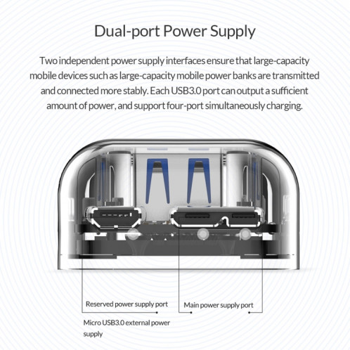 ORICO F4U 4 x ports USB 3.0 HUB de bureau pour transmission rapide 5 Gbps avec voyant bleu (transparent) SO520T1776-010