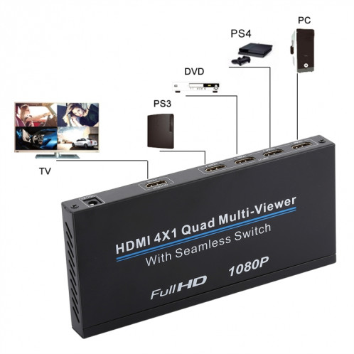 NEWKENG NK-C941 Visionneuse multiple Full HD 1080p HDMI 4x1 Quad avec commutateur transparent et télécommande SH6622975-012