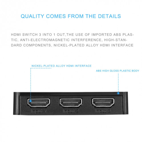 1080P 3 x 1 ports (3 ports d'entrée x 1 port de sortie) Commutateur HDMI avec télécommande SH6690278-011