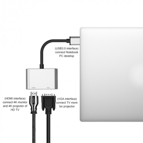 5201b 2 en 1 USB 3.0 à VGA + HDMI HD Video Converter (Argent) SH879S1587-07