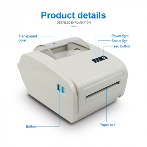 POS-9210 Imprimante thermique de réception de PDV USB 110 mm Imprimante d'étiquettes de codes à barres de livraison express, (blanc) SH90EU1630-016