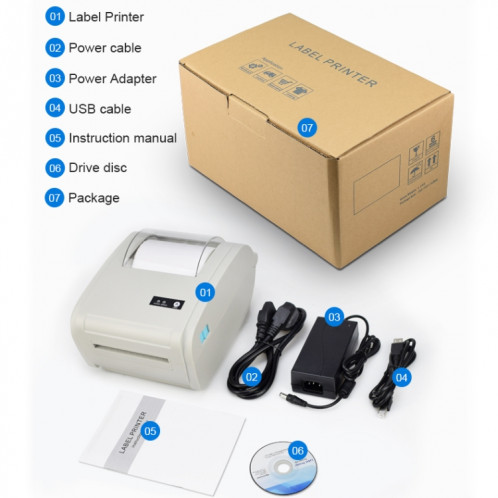 POS-9210 Imprimante thermique de réception de PDV USB 110 mm Imprimante d'étiquettes de codes à barres de livraison express, (blanc) SH90EU1630-016