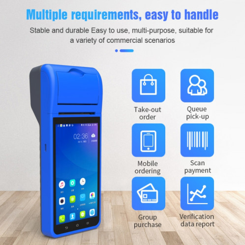 ZJ-6000 58mm PDA Handheld 5.5 pouces Code à barres Code bidimensionnel Android Smart Scan Code Caisse enregistreuse Machine d'impression thermique, Prise UE (Bleu) SH91EU1685-016